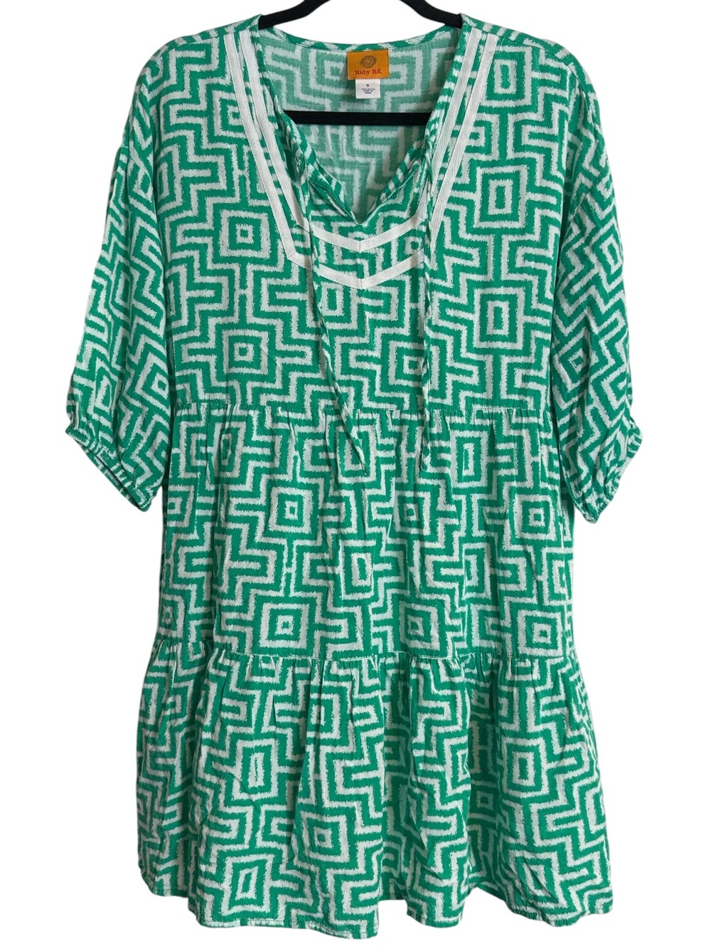 Ruby Rd. Green and White Patterned Mini Dress